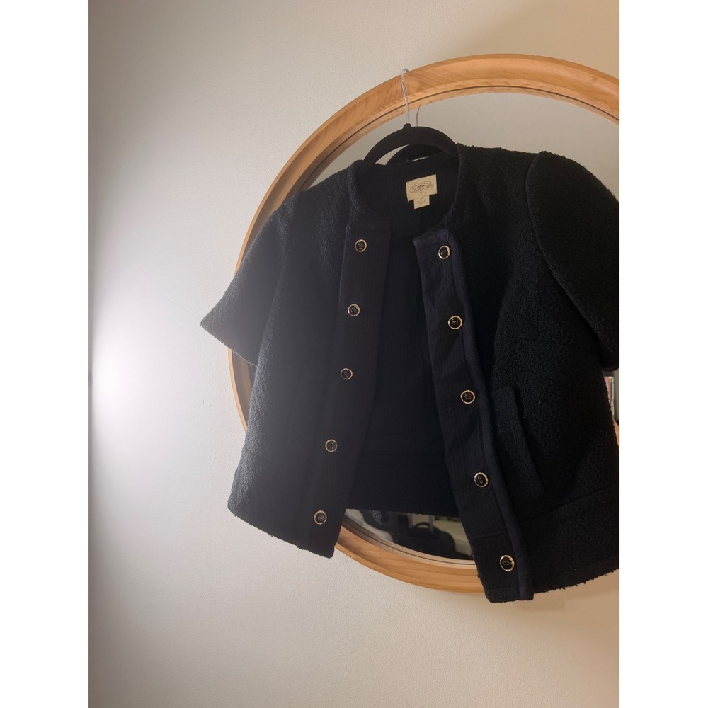 Edra Boucle Jacket Women Size 0 Black Excellent Gold Button Short Sleeve Cropped - Picture 3 of 9